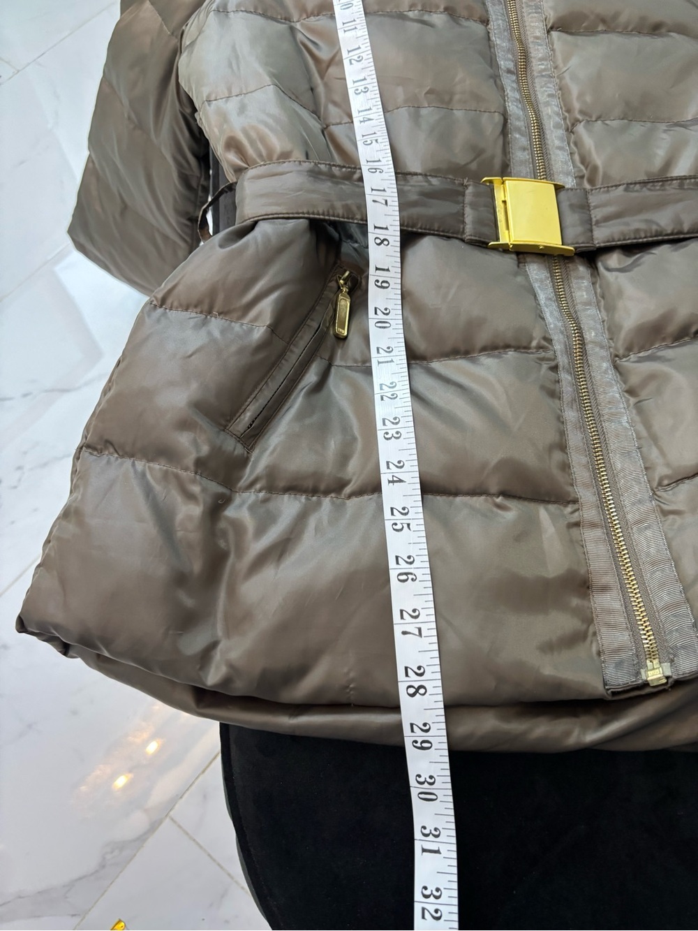 Joe Fresh Brown Quilted Hooded Puffer Jacket with Belt - Picture 16 of 16
